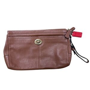 Coach Tan Leather Wristlet with Red Tag